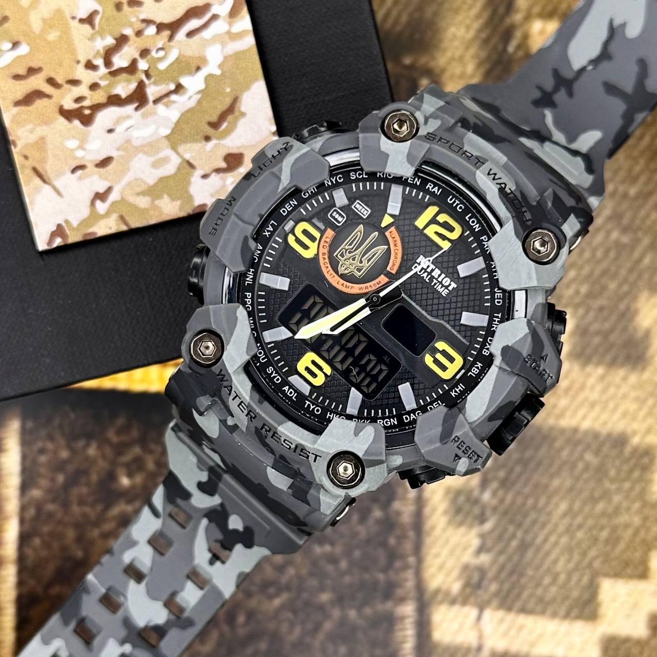 Patriot 002CMGYUAGD Тризуб золото Сірий камуфляж + Коробка. - 5