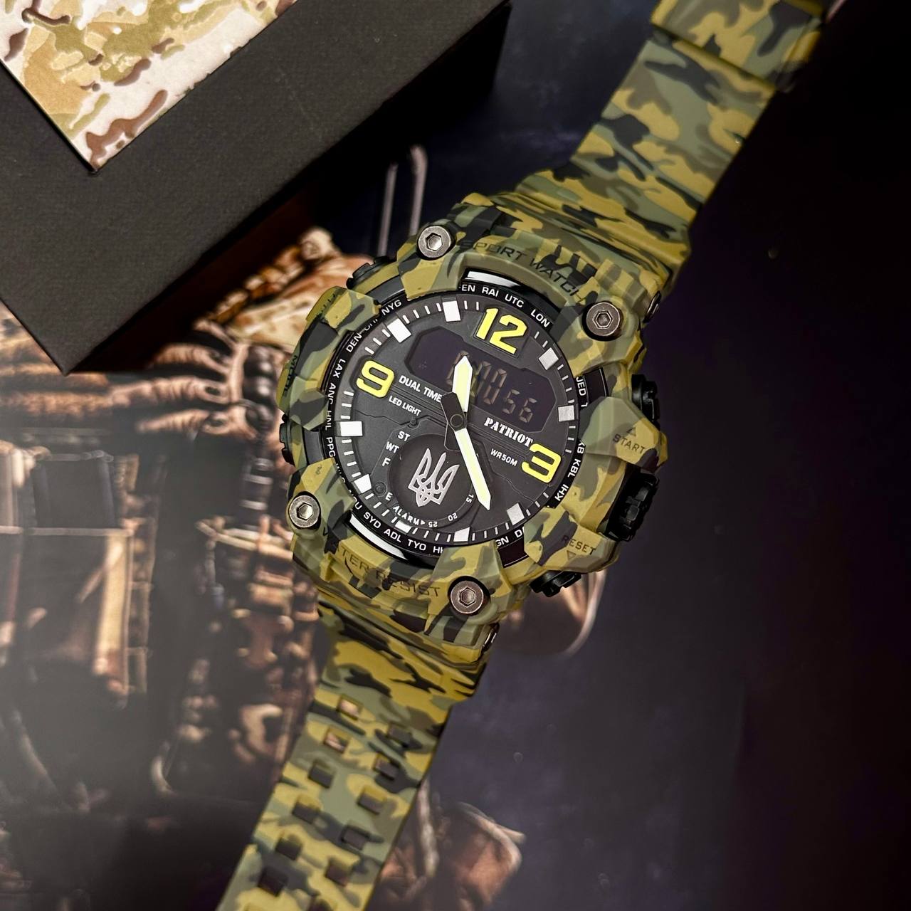 Patriot 003CMGRUASI Тризуб срібло Зелений камуфляж + Коробка. - 2