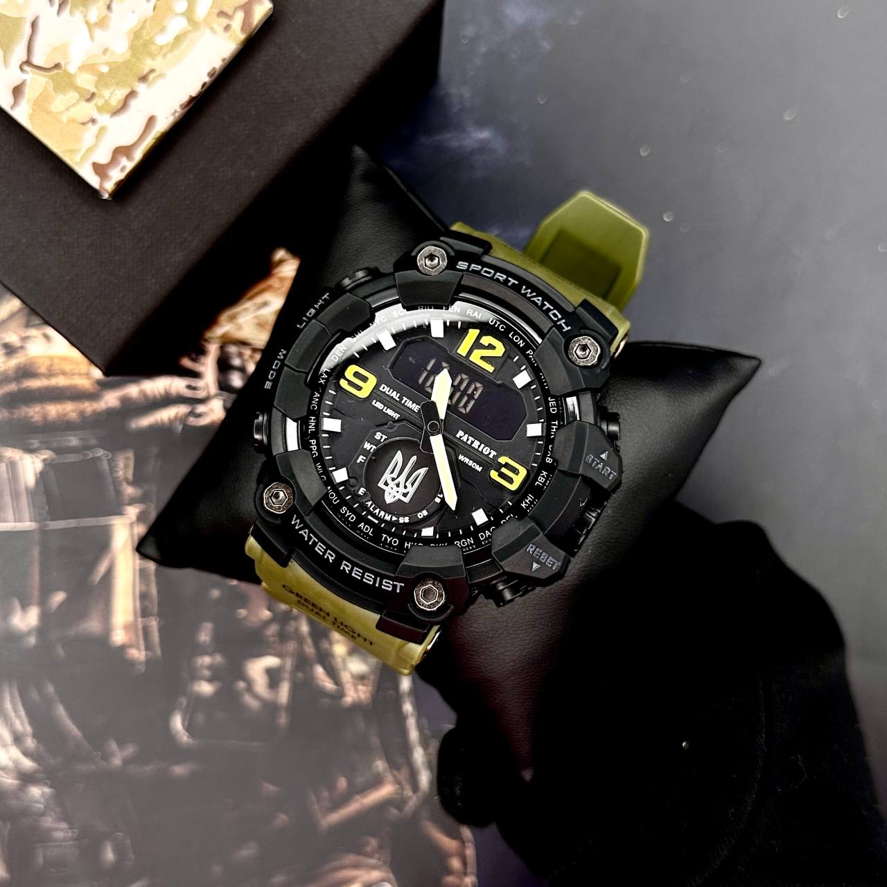 Patriot 004AGUASI Тризуб срібло Зелені + Коробка. - 2