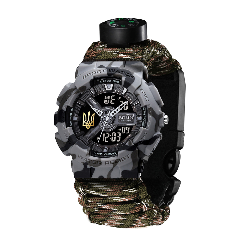 Patriot 005 Тризуб золото Сірий камуфляж Паракордовий ремінець Camo Green+Коробка - 2