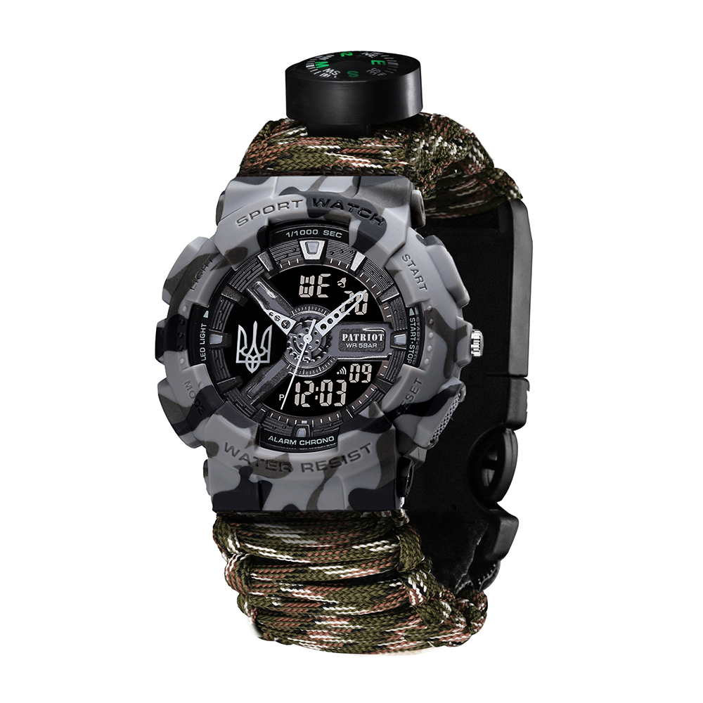 Patriot 005 Тризуб срібло Сірий камуфляж Паракордовий ремінець Camo Green + Коробк - 2