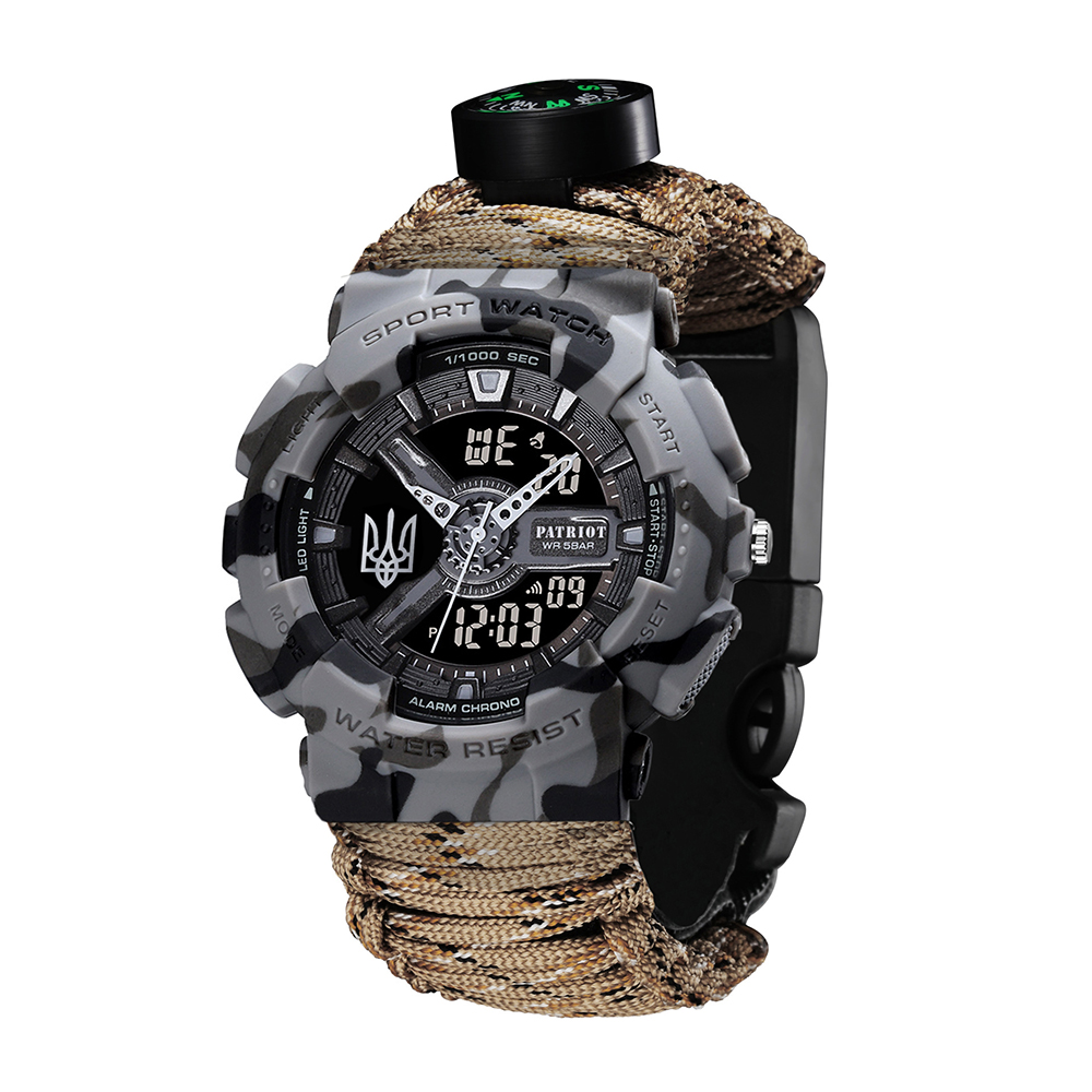 Patriot 005 Тризуб срібло Сірий камуфляж Паракордовий ремінець Desert Camo + Короб - 6