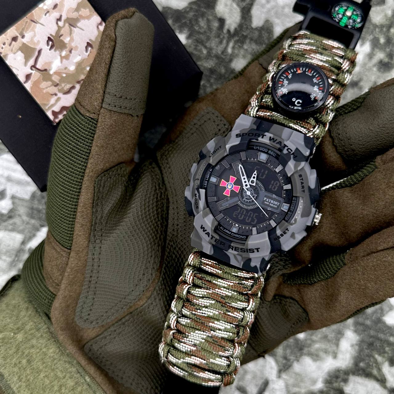 Patriot 005CMGYSU ЗСУ Сірий камуфляж Паракордовий ремінець Camo Green + Коробка. - 2