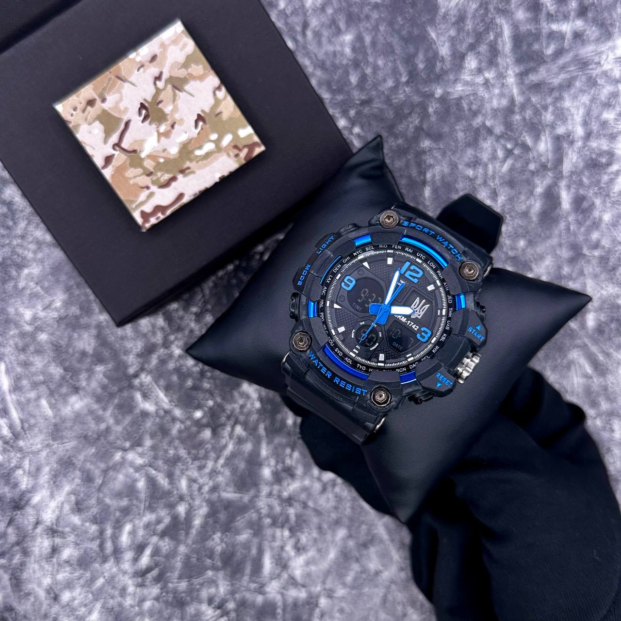 Patriot 006BUUASI Тризуб срібло Чорні з синім + Коробка. - 2