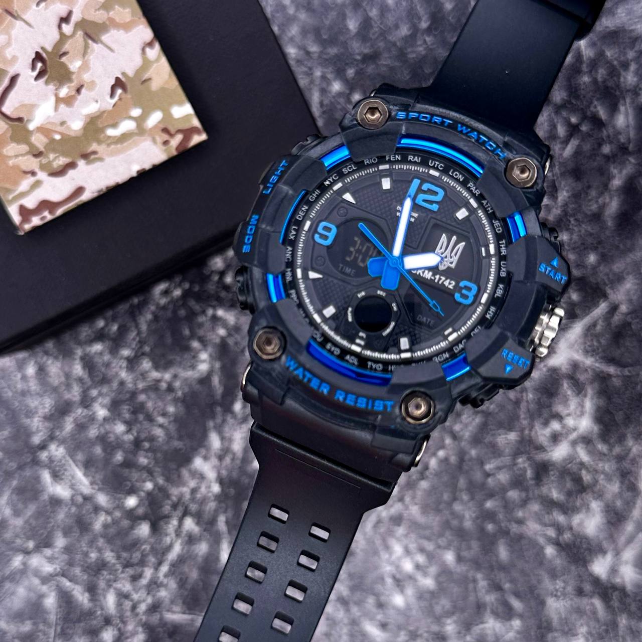 Patriot 006BUUASI Тризуб срібло Чорні з синім + Коробка. - 4