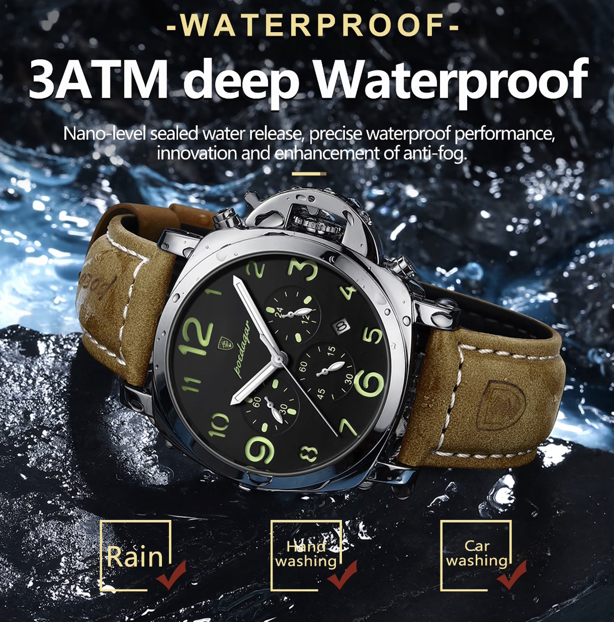 Poedagar Luminious Rubber Black, 2 ремінці - 4