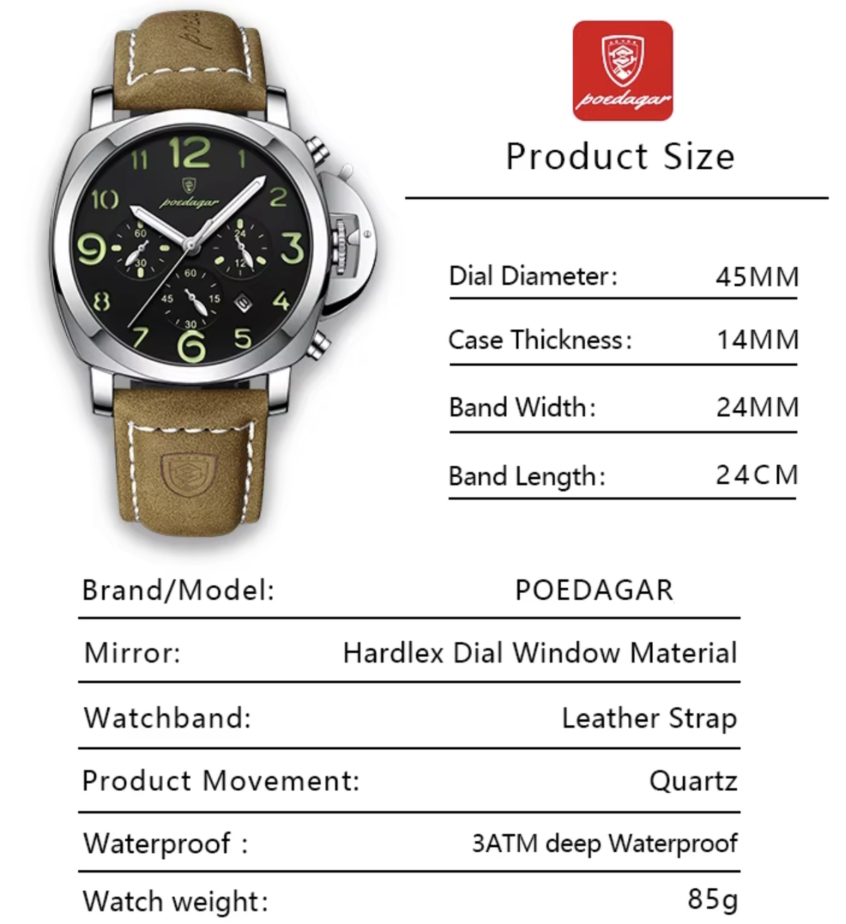 Poedagar Luminious Rubber Black, 2 ремінці - 6