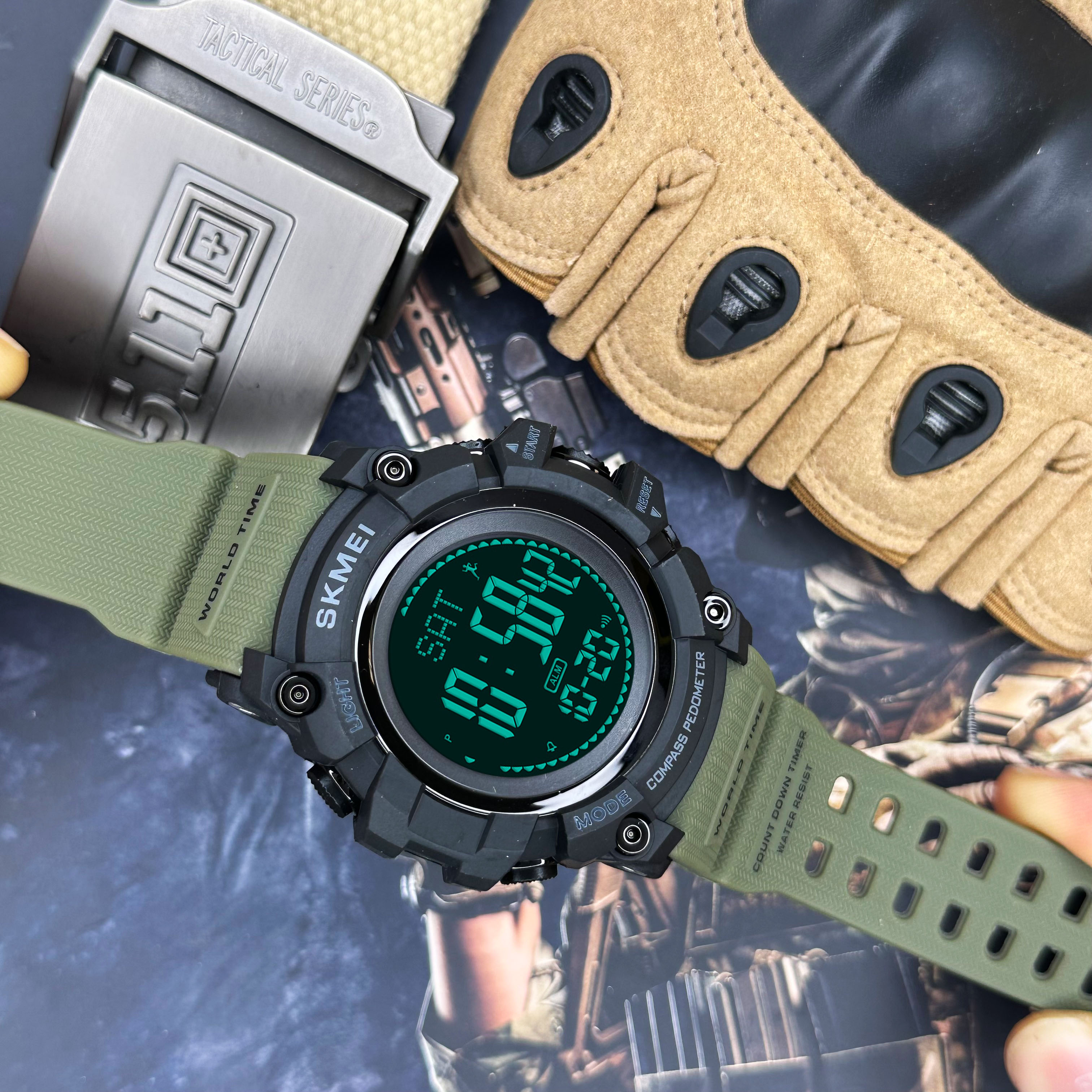 Skmei 1356AG Army Green + Compass - 6