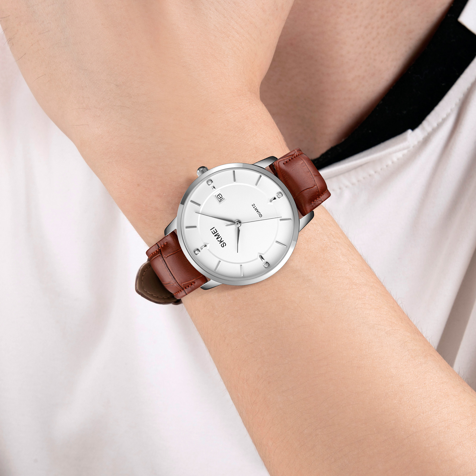 Skmei 1801LSIBN Silver-White Brown Leather - 3