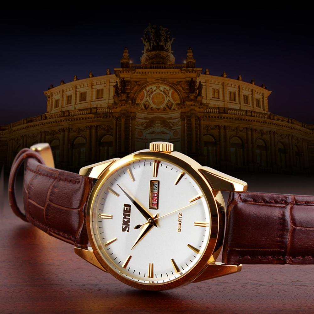 Skmei 9073GDWT-B Gold-White men - 3