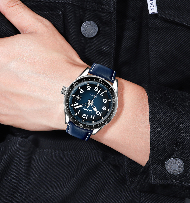 Skmei 9232LSIBU Silver-Blue-Leather Strap - 3