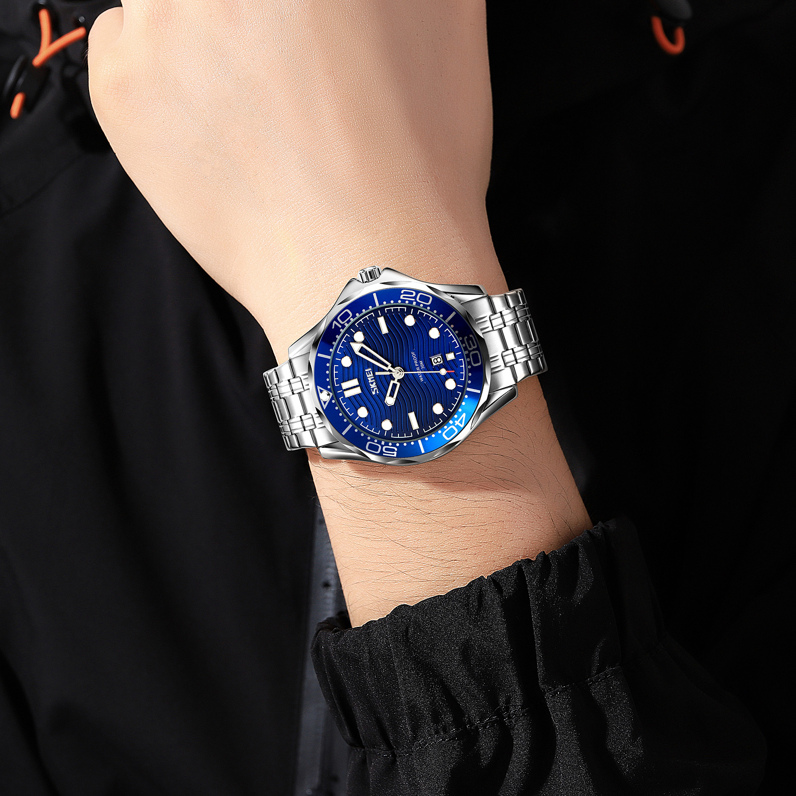 Skmei 9276SSIBU Silver-Blue Steel Strap - 3
