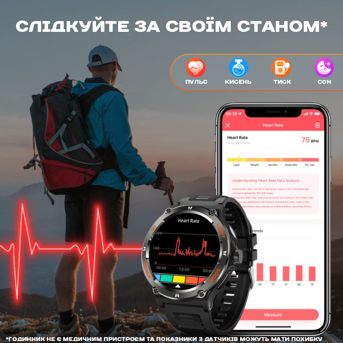 Smart Advanture Steel Black з компасом, 2 ремінці - 7