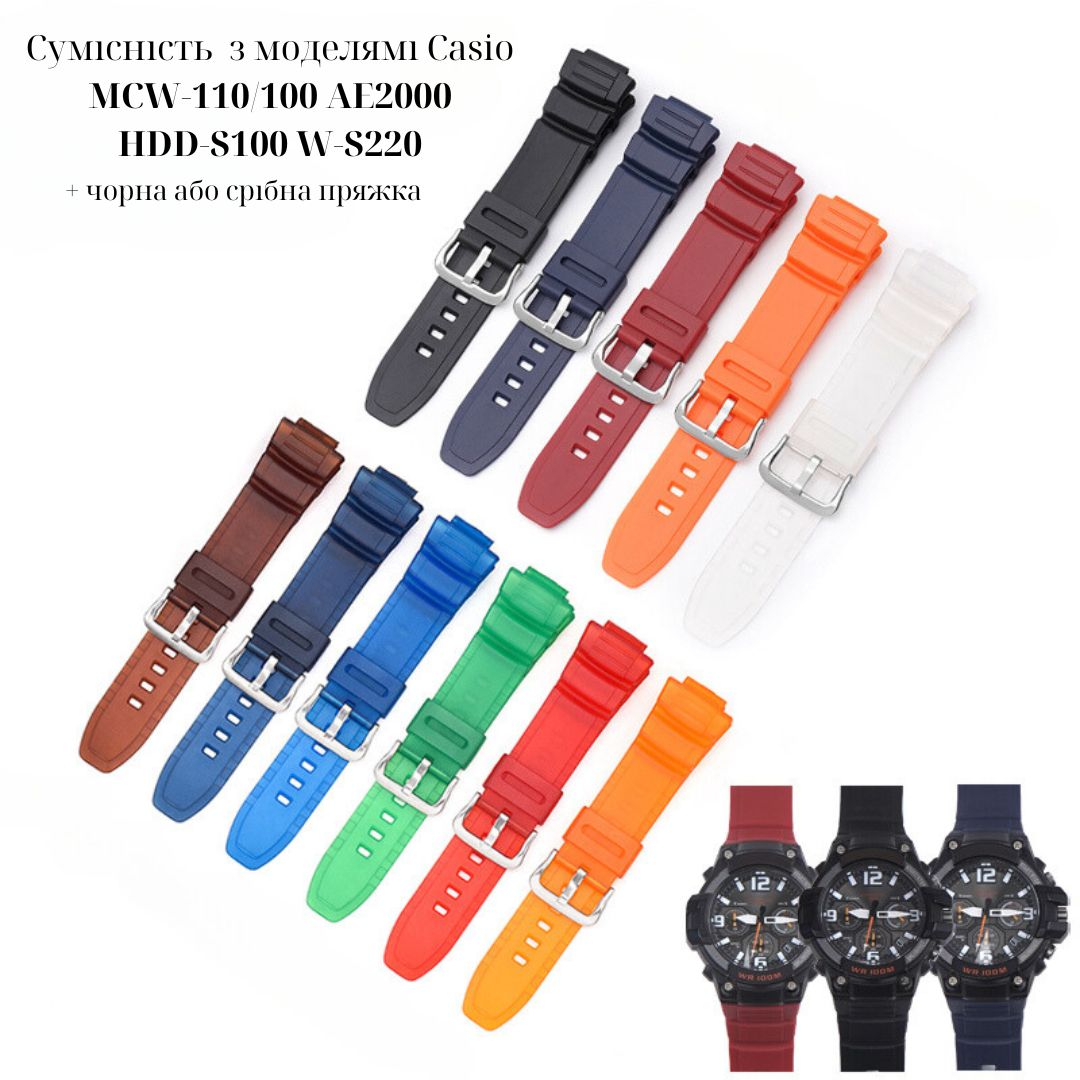 Ремінець для Casio G-Shock MCW-100H/110H, AE-2000/2100 W-S220, HDD-S100, WV-200 Red Black - 4