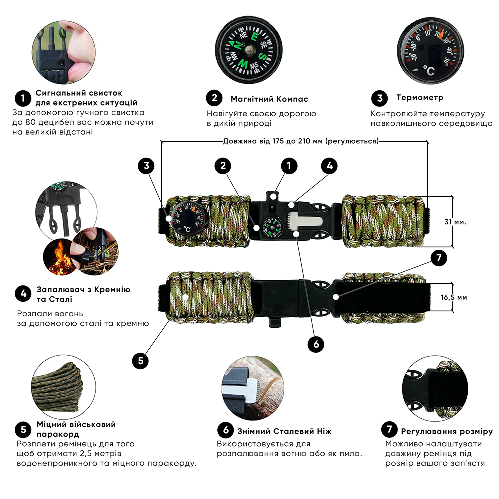 Ремінець паракордовий багатофункціональний Army Green New - 2