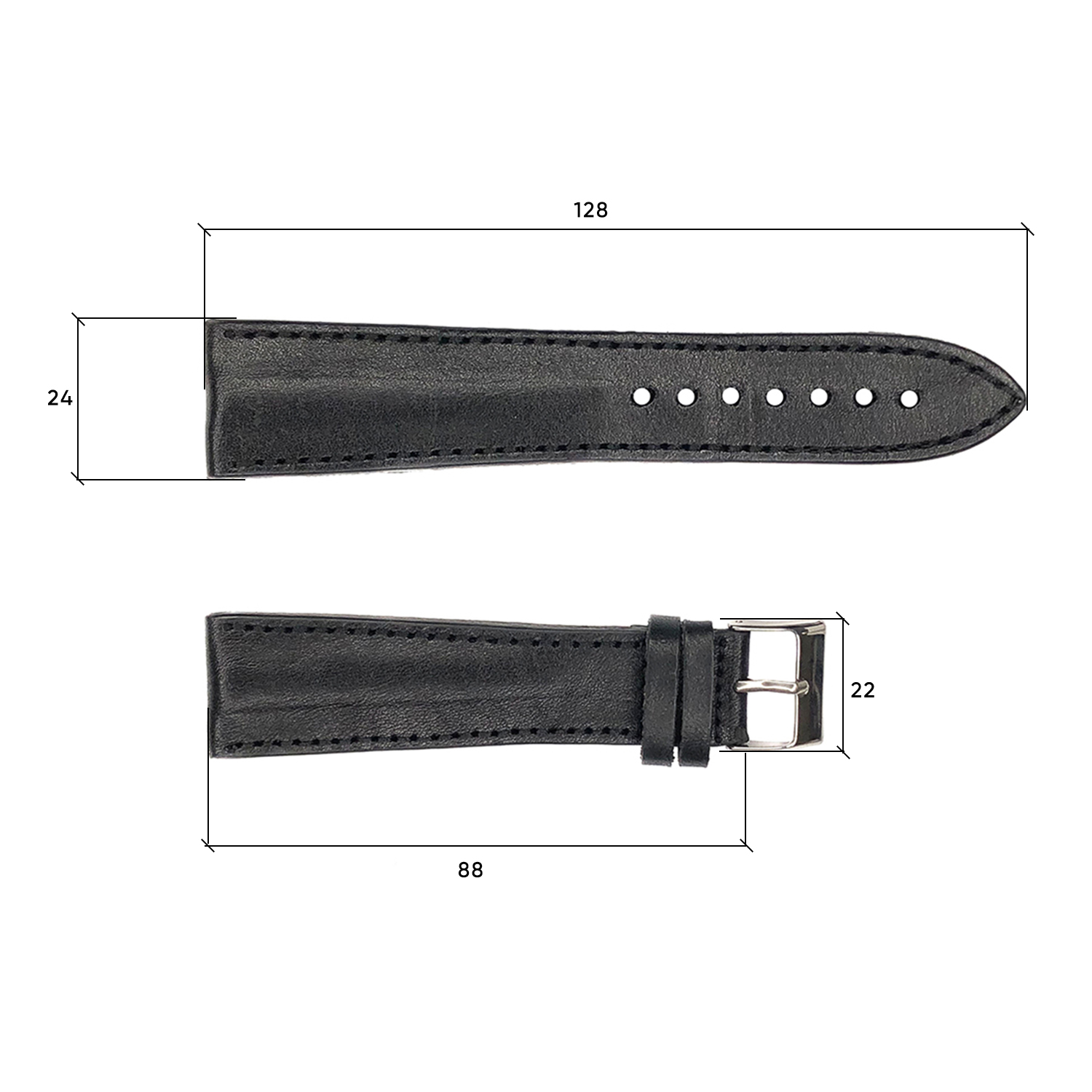 Ремінець шкіряний 616 24х20 XL чорний товстий - 3