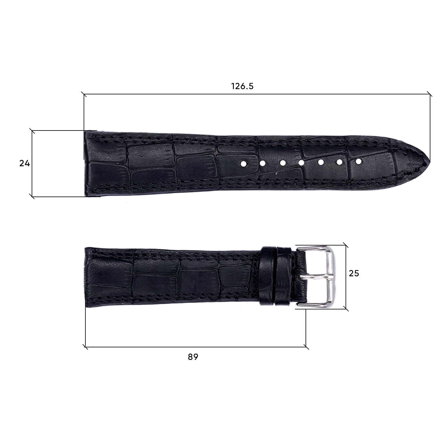 Ремінець шкіряний 648 24x20 XL чорний крокодил - 3