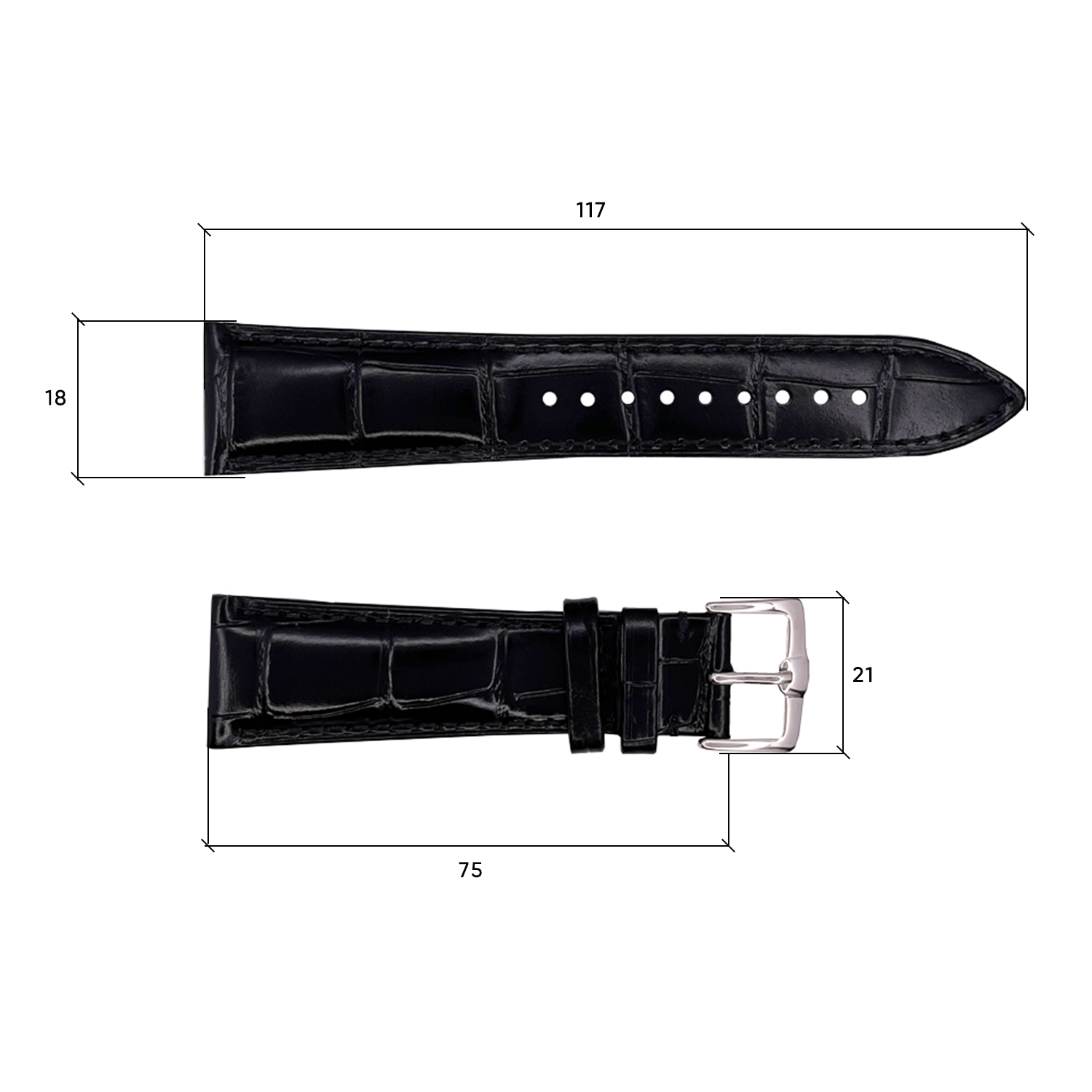 Шкіряний ремінець Premium 18х16 мм. Black - 3